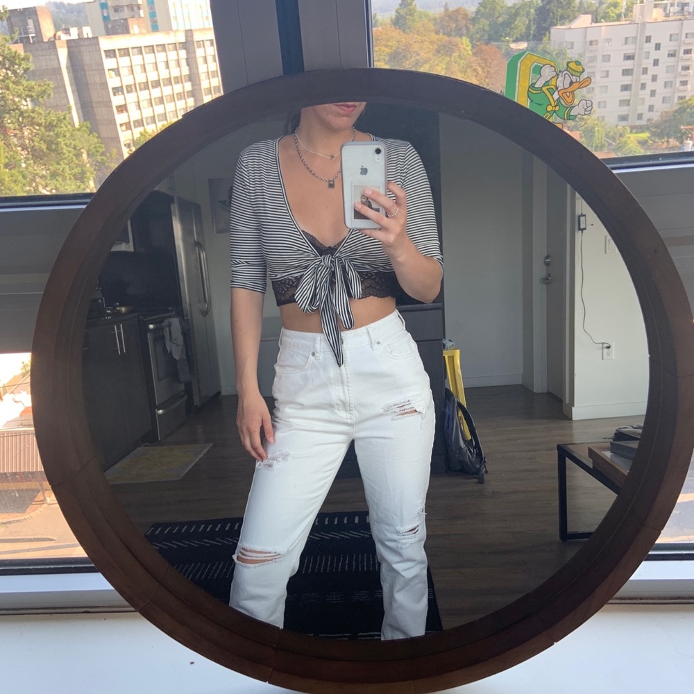 black and white striped crop top